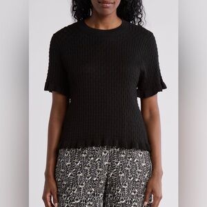 Max Studio Ruffle Trim Short Sleeve Sweater
